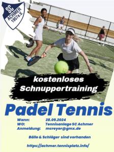 Schnuppertraining Padel-Tennis am 28.09.24 auf unserer Tennisanlage